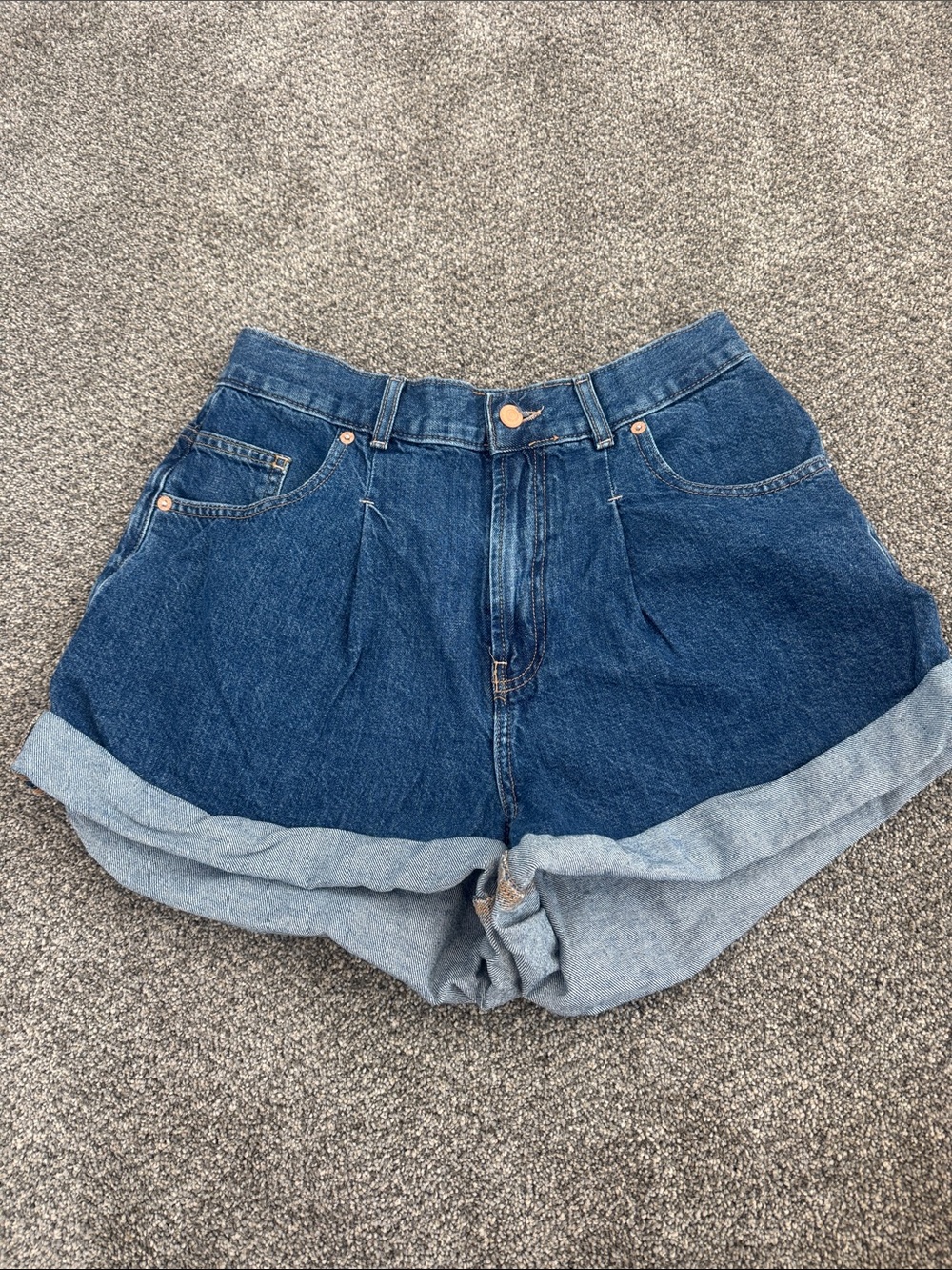 Free People Two-Tone Blue High-Waist Denim Shorts